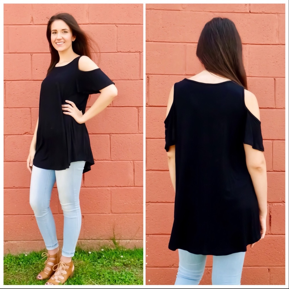 ❌❌SOLD: Simple Black Cold Shoulder Blouse